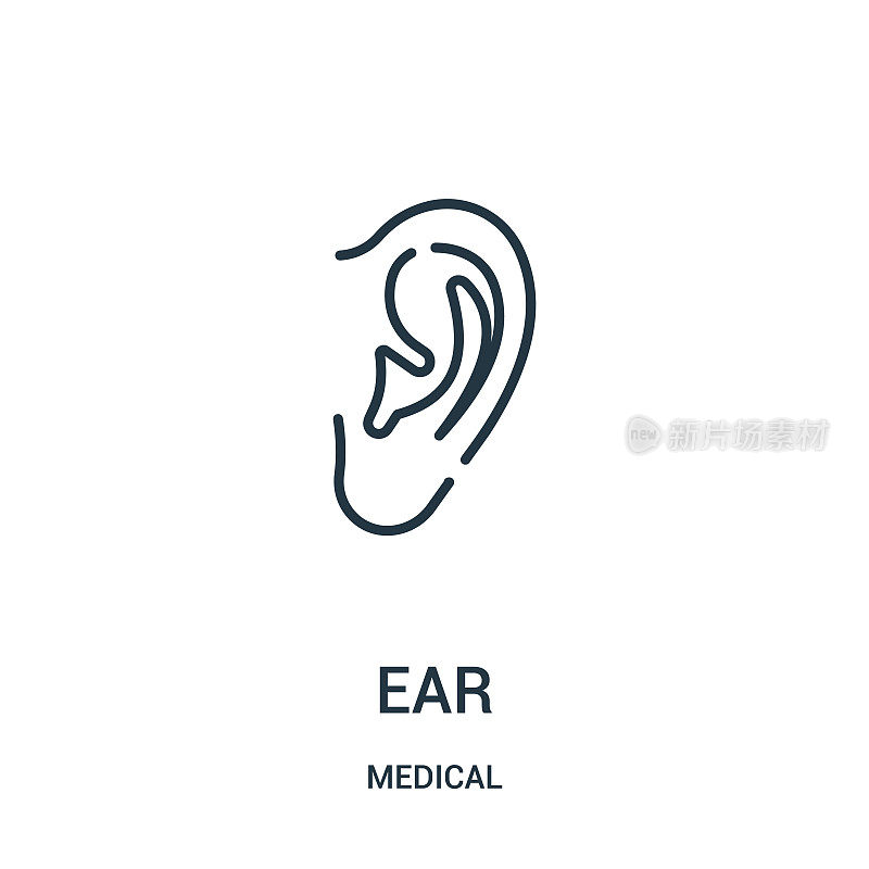 ear icon vector from medical collection. Thin line ear outline icon vector illustration.
